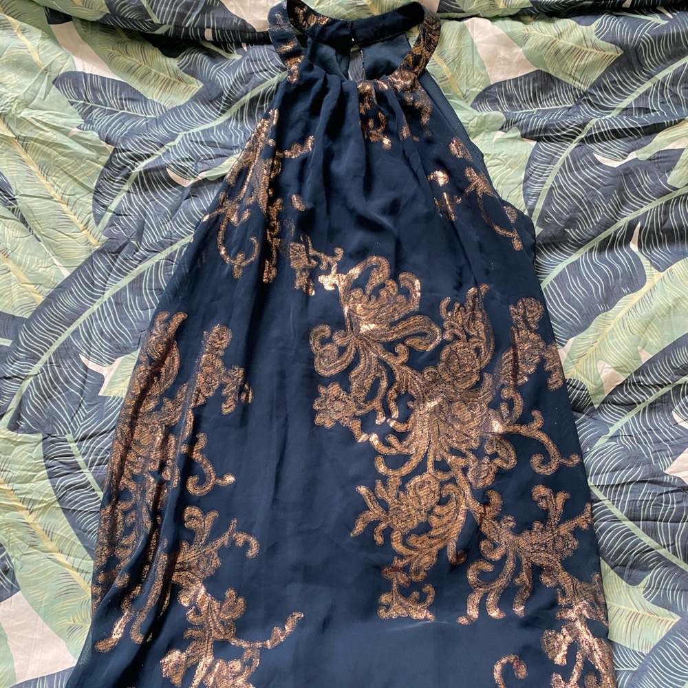 Navy blue with gold detailing halter dress